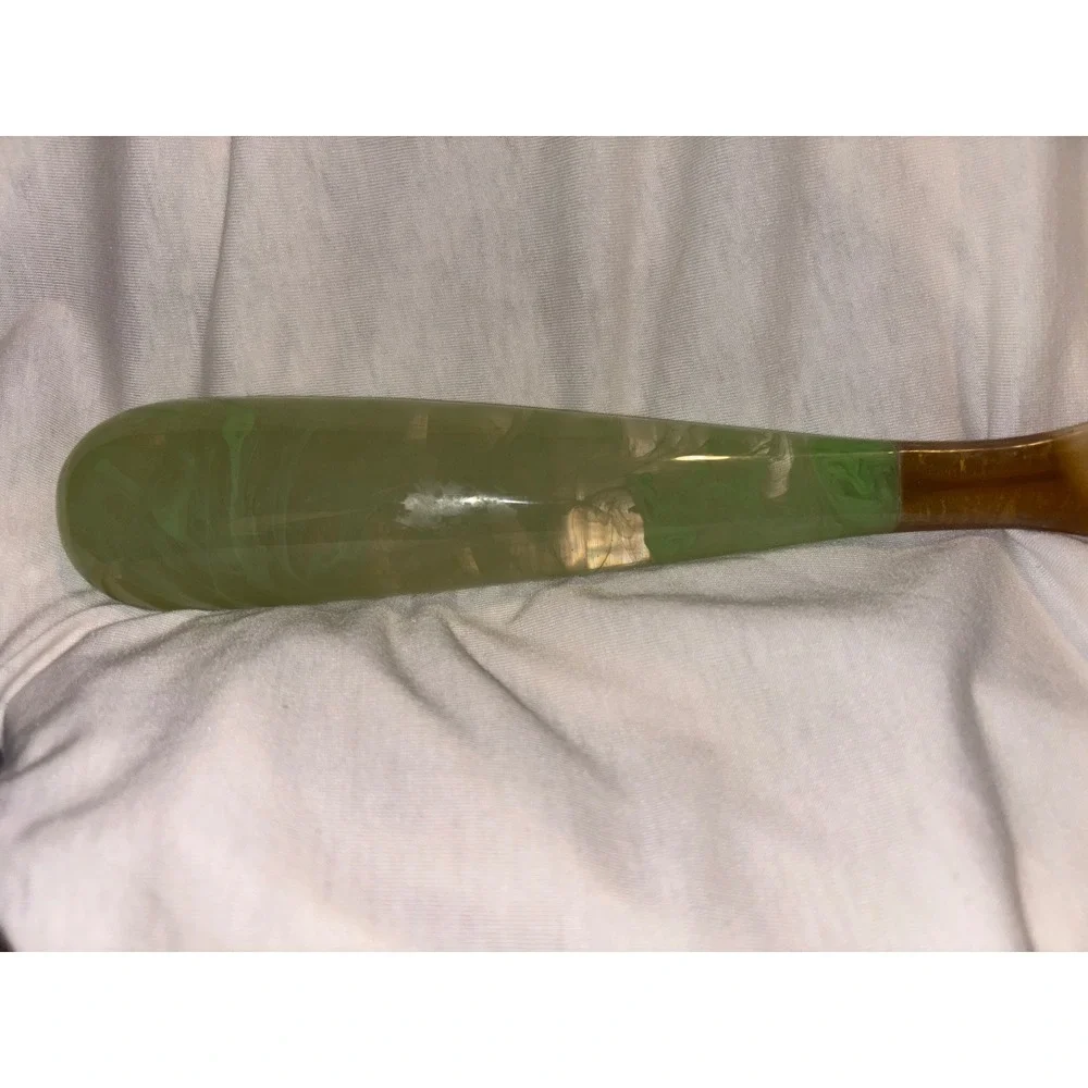 Vintage Style Marbled Green Resin and Faux Horn Large Serving Spoon 13.5 Inch